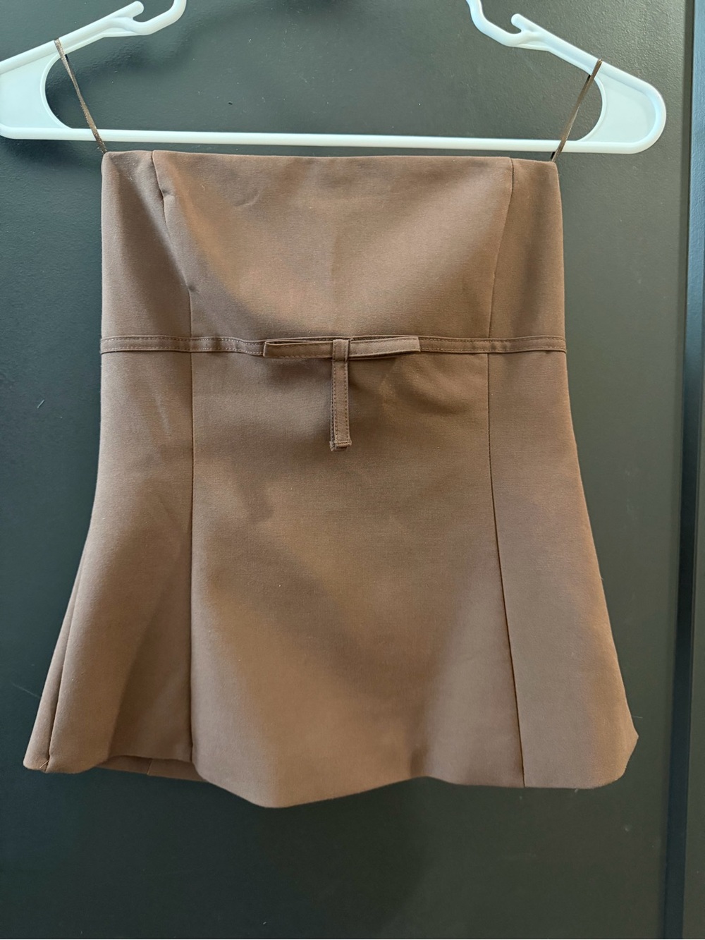 Zara Brown Strapless A-Line Mini Skirt with Waist Tie